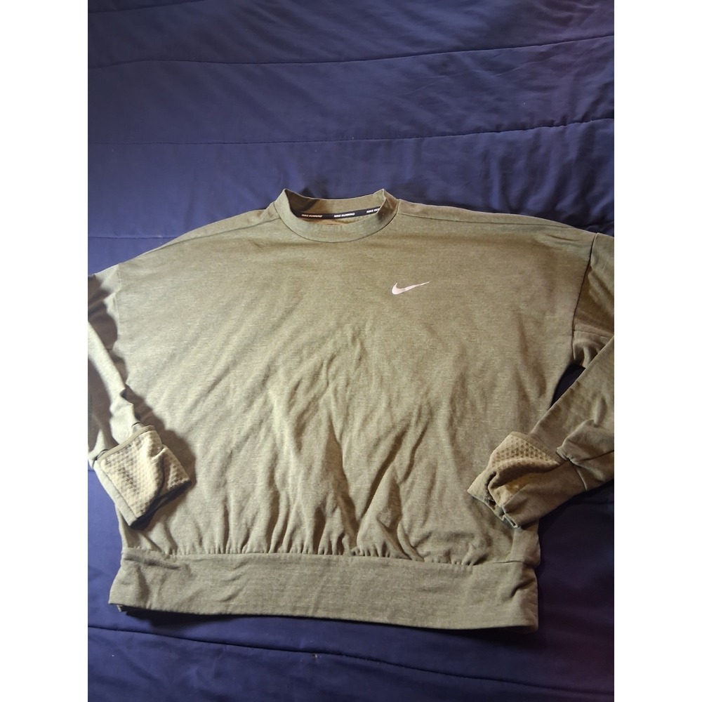 Nike Dri-FIT Therma Crew Neck Running Olive Women's Sweatshirt Large CJ5576-395
